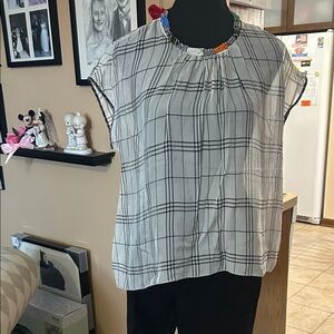 Plaid Women's Top with Beaded Neckline
